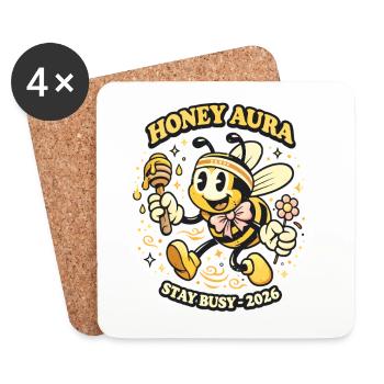 Honey Aura Bee 2026 Stay Busy - Coasters (set of 4) - white - Front