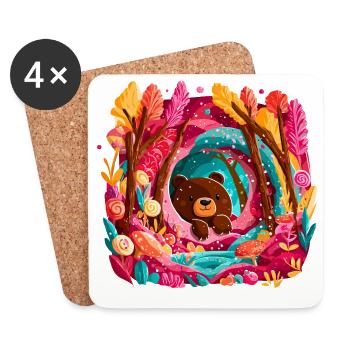 Bear in the magical color forest - Coasters (set of 4) - white - Front