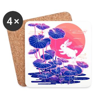 Forêt de lotus de lapins néon à la lumière du soir - Dessous de verre (lot de 4) - blanc - Devant