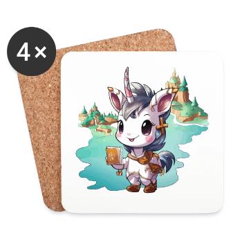 Small Unicorn with Book by the Lake - Coasters (set of 4) - white - Front