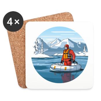Sortie de sauvetage alpin dans le lac de glace - Dessous de verre (lot de 4) - blanc - Devant