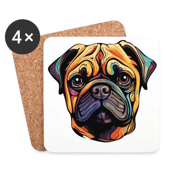 Pug Hund - Untersetzer (4er-Set) - Weiß - Vorne