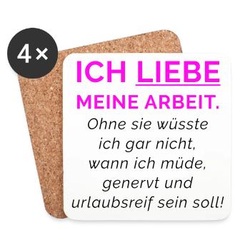 Ich liebe meine Arbeit Neon Pink - Untersetzer (4er-Set) - Weiß - Vorne