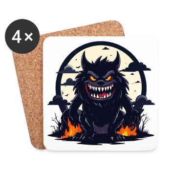 Monstre Loup-Garou de Nuit Clair de Lune avec Flammes de Feu - Dessous de verre (lot de 4) - blanc - Devant