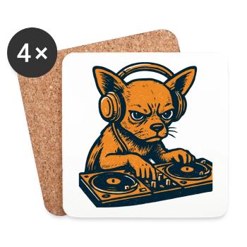 Chihuahua DJ Retro Turntables Headphones Gift - Coasters (set of 4) - white - Front