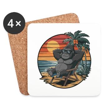 Gorille drôle sur la plage Coucher de soleil des vacances d’été - Dessous de verre (lot de 4) - blanc - Devant