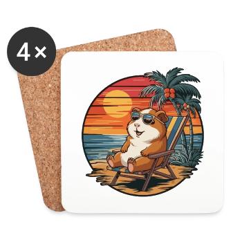 Funny Guinea Pig on Beach Summer Vacation Sunset - Coasters (set of 4) - white - Front