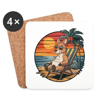 Kangourou drôle sur le coucher de soleil des vacances d’été à la plage - Dessous de verre (lot de 4) - blanc - Devant