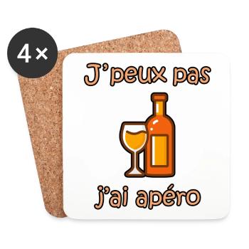 Je peux pas j'ai apéro – phrase drôle collègues - Dessous de verre (lot de 4) - blanc - Devant