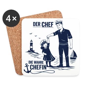 Chef Chefin Papa Tochter Partnerlook Geschenk - Untersetzer (4er-Set) - Weiß - Vorne