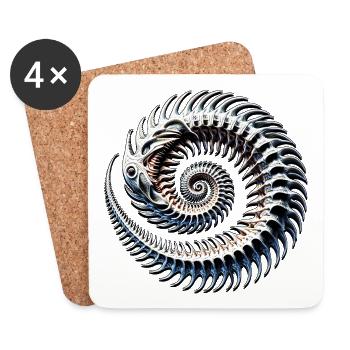 Métamorphose du poisson osseux en spirale fossile fantastique - Dessous de verre (lot de 4) - blanc - Devant