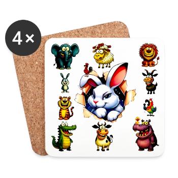 Happy Cartoon Animals Kaninchen-Design - Untersetzer (4er-Set) - Weiß - Vorne