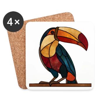 Toucan in Glass Mosaic Style Artful Bird Design - Coasters (set of 4) - white - Front