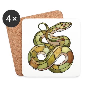 Elegant Mosaic Snake: Stained Glass Reptile Art - Coasters (set of 4) - white - Front