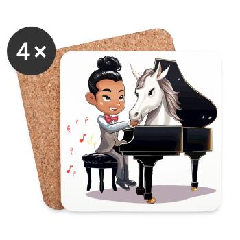 Pianiste et licorne sous les projecteurs - Dessous de verre (lot de 4) - blanc - Devant