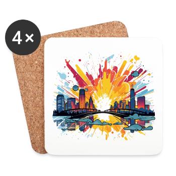 Stadtfeuerwerk Skyline Spritz - Untersetzer (4er-Set) - Weiß - Vorne