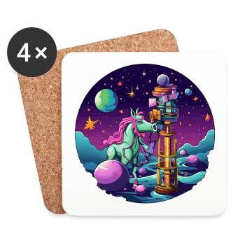 Tempête de Lecture de Licorne Galactique - Dessous de verre (lot de 4) - blanc - Devant