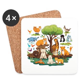Animal Forest Safari Collage - Coasters (set of 4) - white - Front