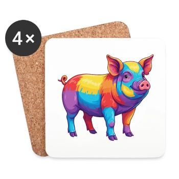 Buntes Schwein-Regenbogen-Pop-Art-Aquarell - Untersetzer (4er-Set) - Weiß - Vorne