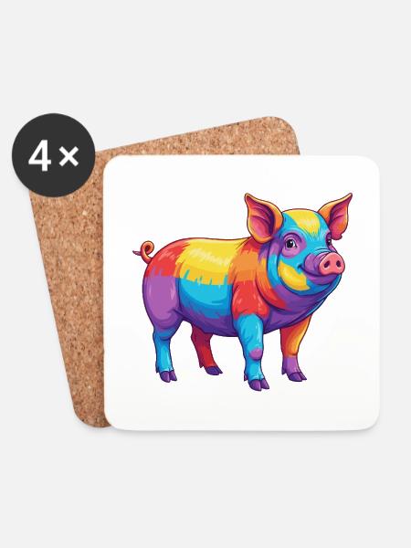 Buntes Schwein-Regenbogen-Pop-Art-Aquarell - Untersetzer (4er-Set) - Weiß