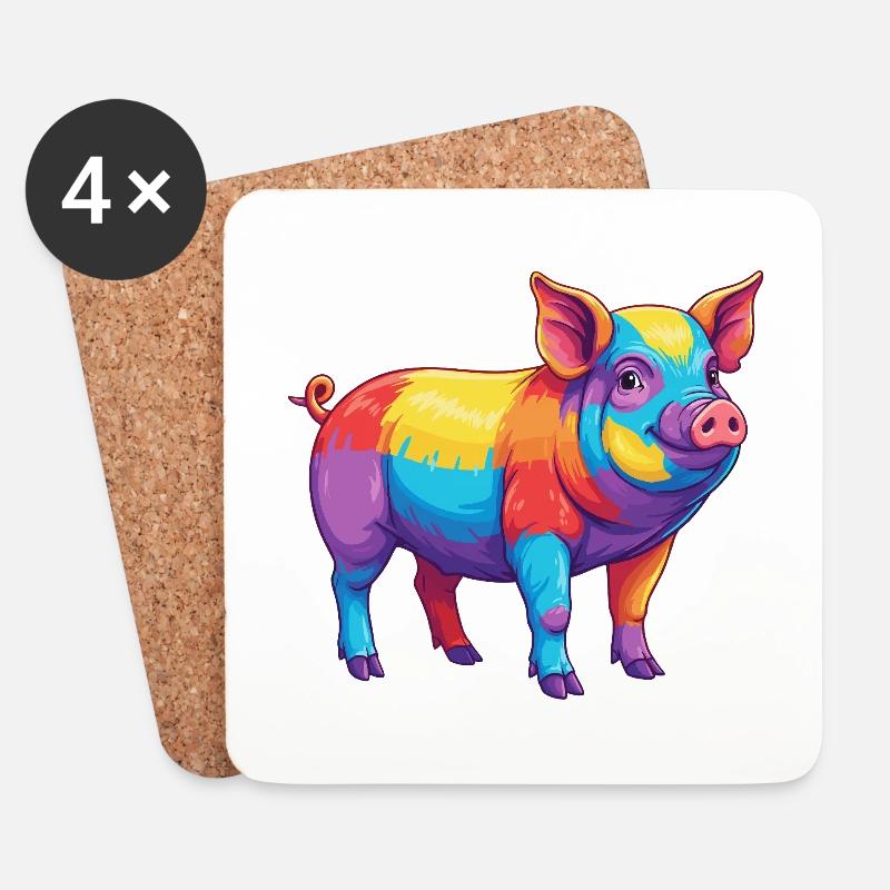 Buntes Schwein-Regenbogen-Pop-Art-Aquarell - Untersetzer (4er-Set) - Weiß