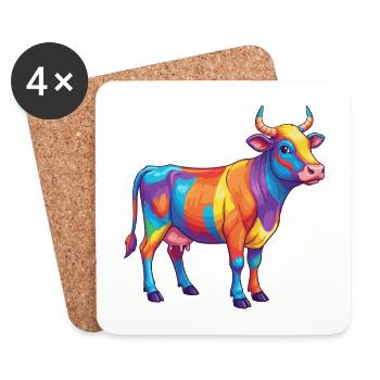 Colorful Cow Rainbow Pop Art Watercolor - Coasters (set of 4) - white - Front