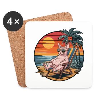 Lustige Sphynx-Katze am Strand Sommerurlaub Sonnenuntergang - Untersetzer (4er-Set) - Weiß - Vorne