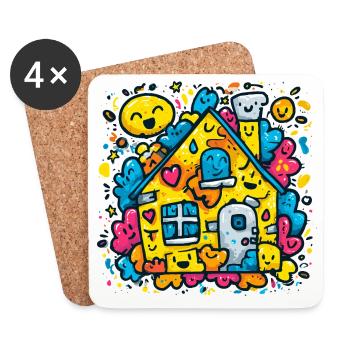 Éclaboussure de couleur de la maison riante - Dessous de verre (lot de 4) - blanc - Devant