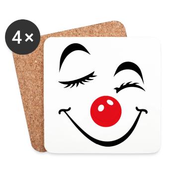 Fröhliches Clown Gesicht Karneval Fasnet Fasching - Untersetzer (4er-Set) - Weiß - Vorne
