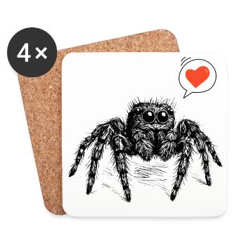 Araignée sauteuse avec le cœur - Dessous de verre (lot de 4) - blanc - Devant