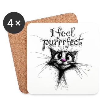 I feel purrrfect – süße Katze - Untersetzer (4er-Set) - Weiß - Vorne