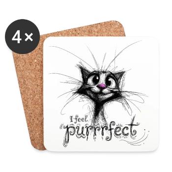 süße Katze – I feel purrrfect - Untersetzer (4er-Set) - Weiß - Vorne
