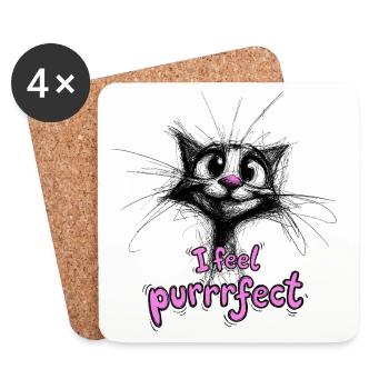 Super süße Katze - I feel purrrfect - Untersetzer (4er-Set) - Weiß - Vorne