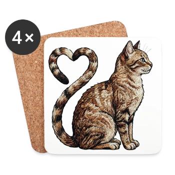 Cat love in embroidered look (printed) - Coasters (set of 4) - white - Front