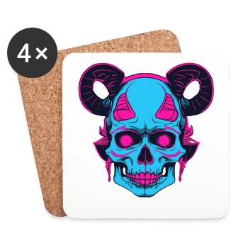 Neon Schädel mit Ramshorn - Untersetzer (4er-Set) - Weiß - Vorne