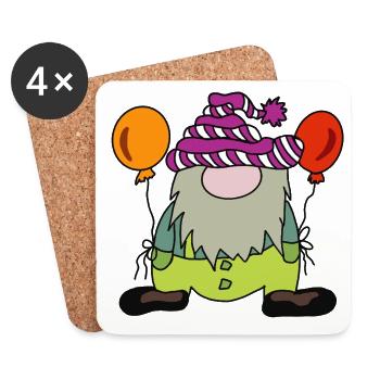 Nain nain de carnaval costumé avec des ballons colorés - Dessous de verre (lot de 4) - blanc - Devant