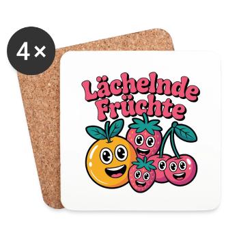 Lächelnde Früchte Cartoon Spaß - Untersetzer (4er-Set) - Weiß - Vorne