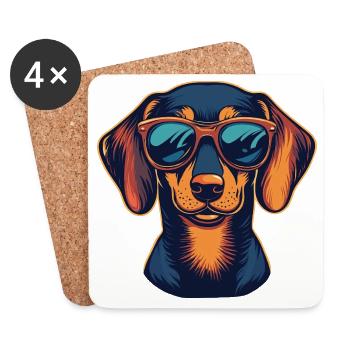 Dackel Hund mit Sonnenbrille Brille - Untersetzer (4er-Set) - Weiß - Vorne