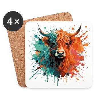 Highland Rind Aquarell – Color Splash Tierkunst - Untersetzer (4er-Set) - Weiß - Vorne