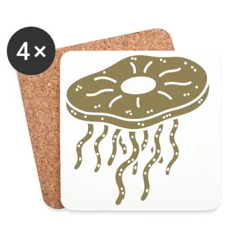 Minimalistisches Kombucha SCoby Tee Quallen - Untersetzer (4er-Set) - Weiß - Vorne