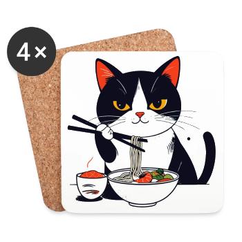 Katze isst Sushi mit Stäbchen Ramen Charm Nudeln - Untersetzer (4er-Set) - Weiß - Vorne