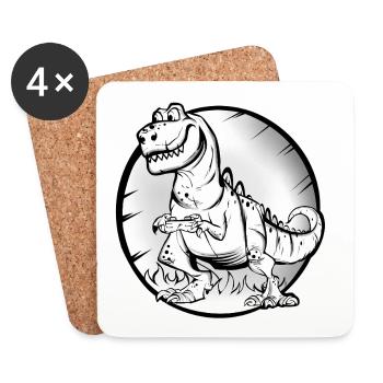 T Rex Gamer - Untersetzer (4er-Set) - Weiß - Vorne