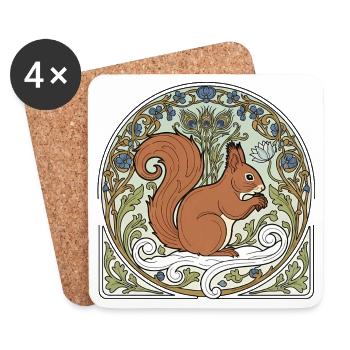 Écureuil en ornement Art nouveau - Dessous de verre (lot de 4) - blanc - Devant