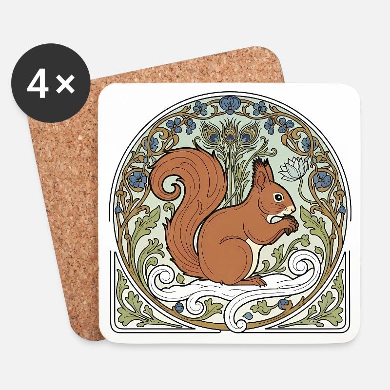 Eichhörnchen im Jugendstil-Ornament - Untersetzer (4er-Set) - Weiß
