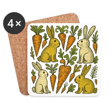 Illustration des lapins du jardin de carottes - Dessous de verre (lot de 4) - blanc - Devant
