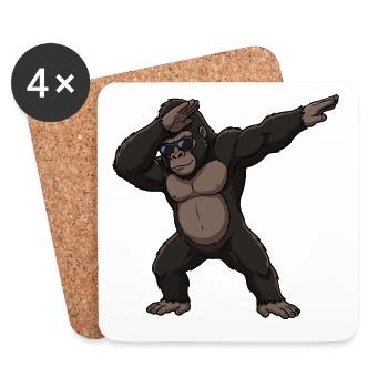 Dabbing Gorilla – Funny Animal Cartoon Motif - Coasters (set of 4) - white - Front