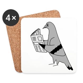 Pigeon Lisant un journal – Urban Minimal Illustr - Dessous de verre (lot de 4) - blanc - Devant