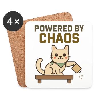 Powered by Chaos - Freche Katze wirft Kaffee um - Untersetzer (4er-Set) - Weiß - Vorne