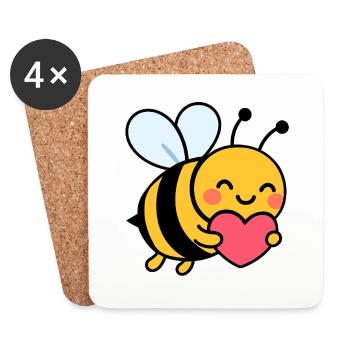 Joyeuse abeille avec le cœur - Dessous de verre (lot de 4) - blanc - Devant
