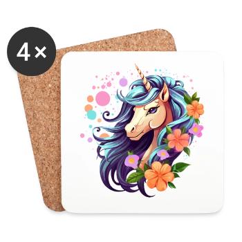 Blue Unicorn with Floral Wreath - Coasters (set of 4) - white - Front